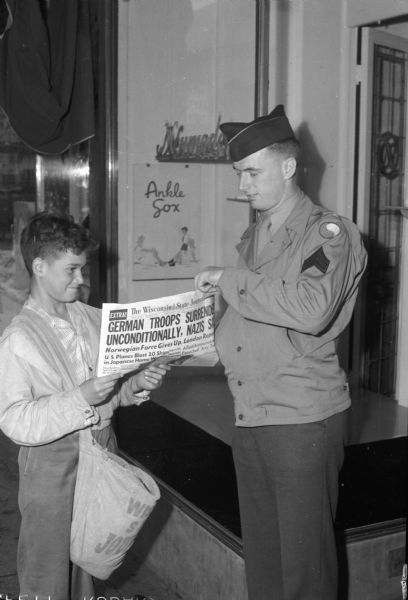 V-E Day newspaper